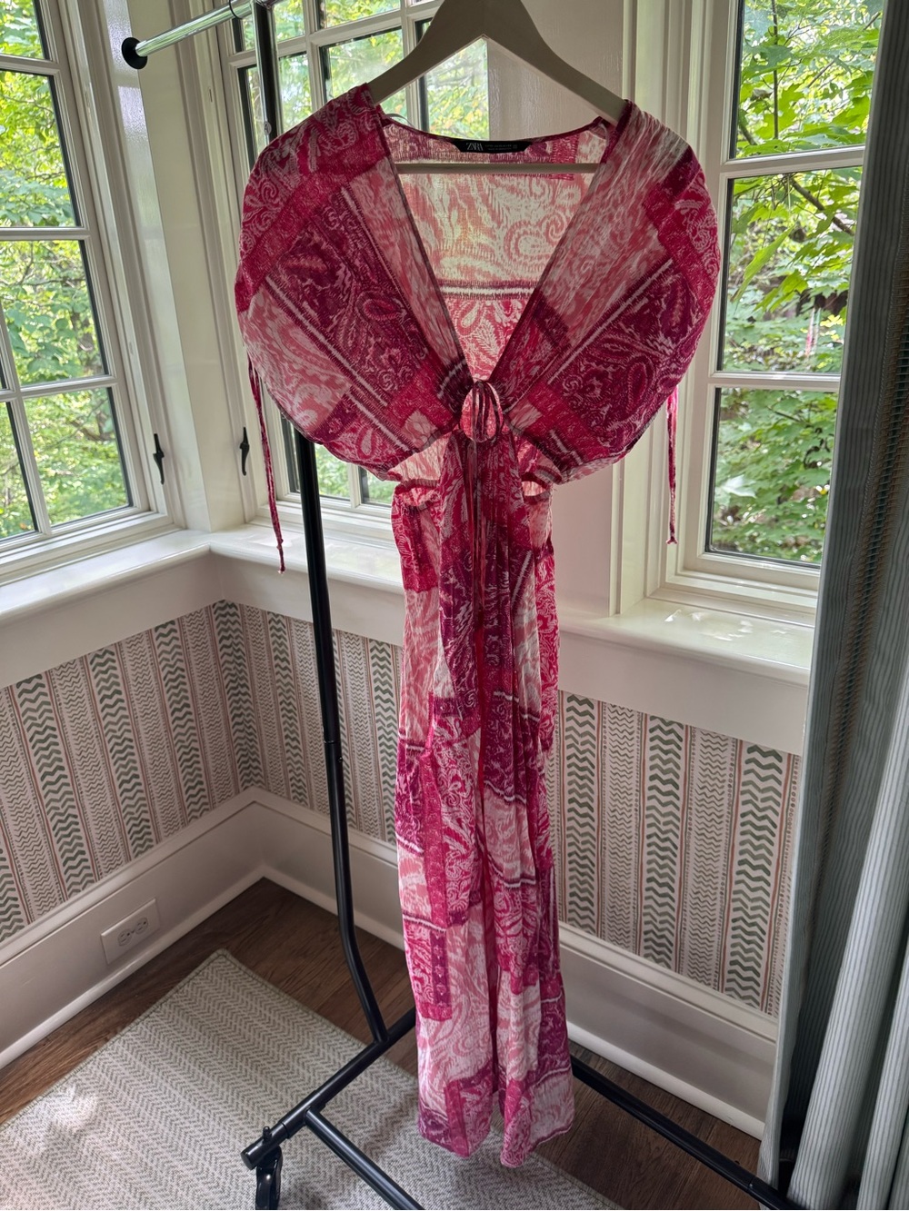 Zara Fuchsia Paisley Maxi Tie-Front Dress